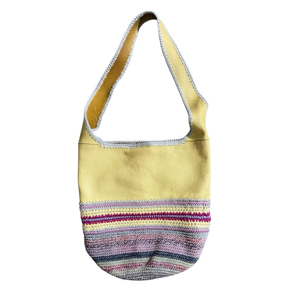 The Sak 120 Hobo Seminyak Bag Yellow Leather Striped Crochet Shoulder Purse - Picture 1 of 16